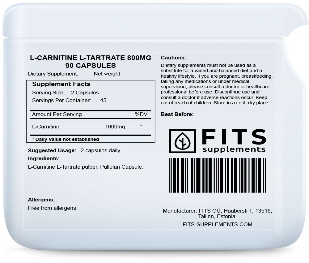 L-Carnitina L-Tartrato 800mg 90 cápsulas