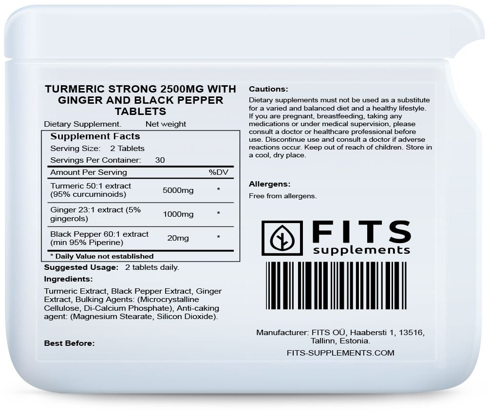 Cúrcuma Fuerte 2500mg con Jengibre y Pimienta Negra 60 tabletas