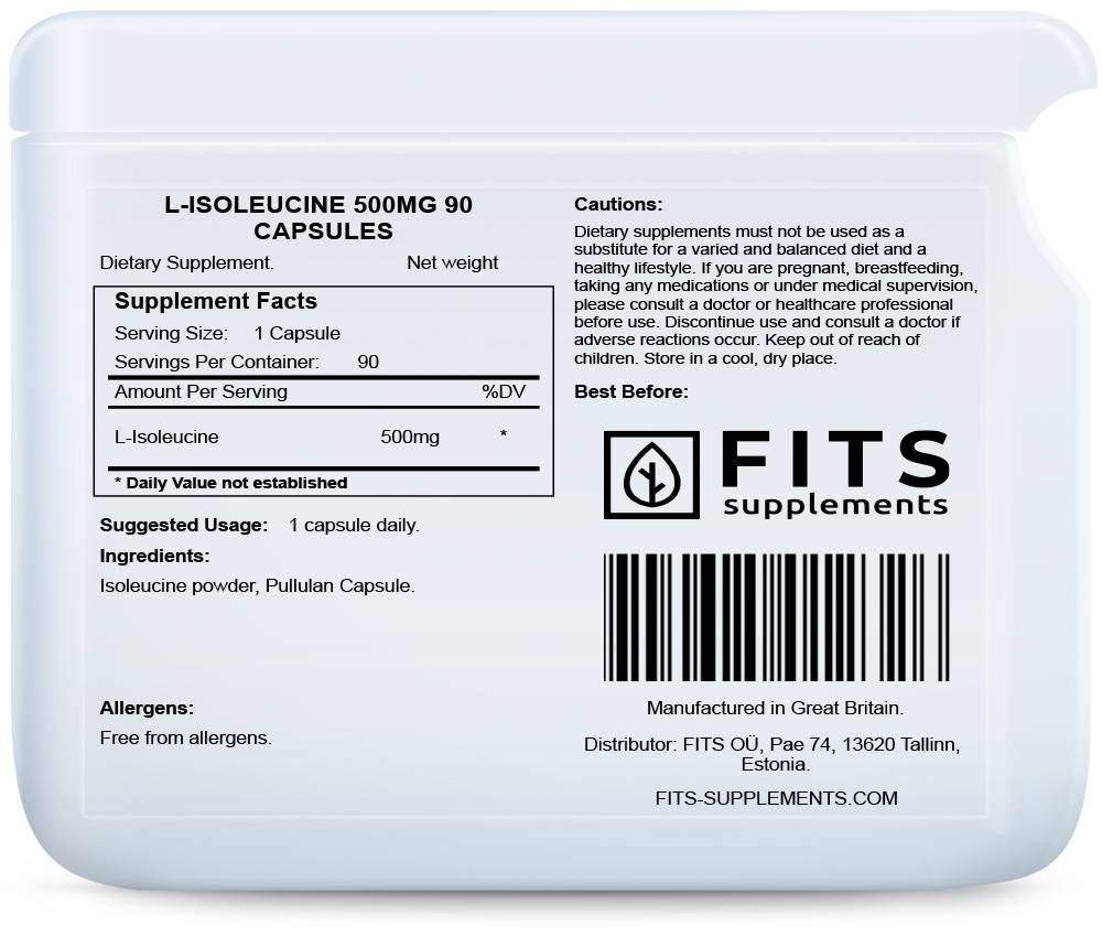 L-Isoleucine 500mg 90 capsules - FITS Dietary Supplements