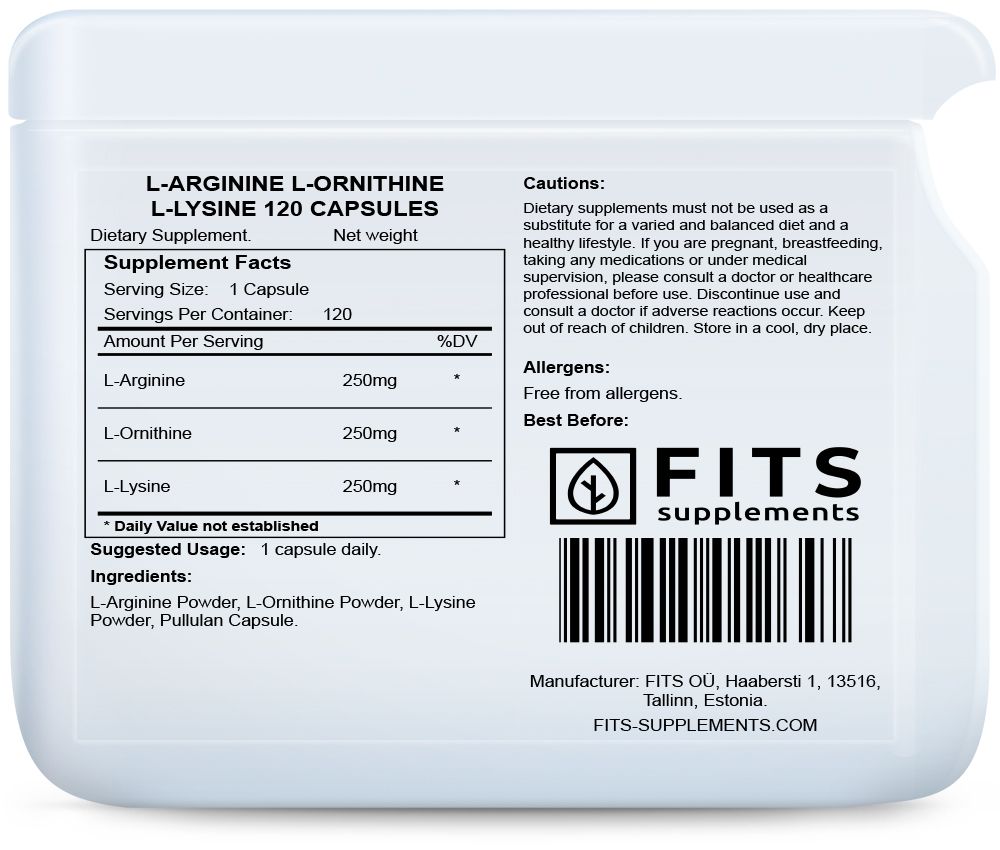 L-Arginina L-Ornitina L-Lisina 120 cápsulas