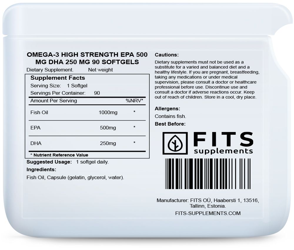 Omega-3 Alta Potencia EPA 500 mg DHA 250 mg 90 cápsulas blandas