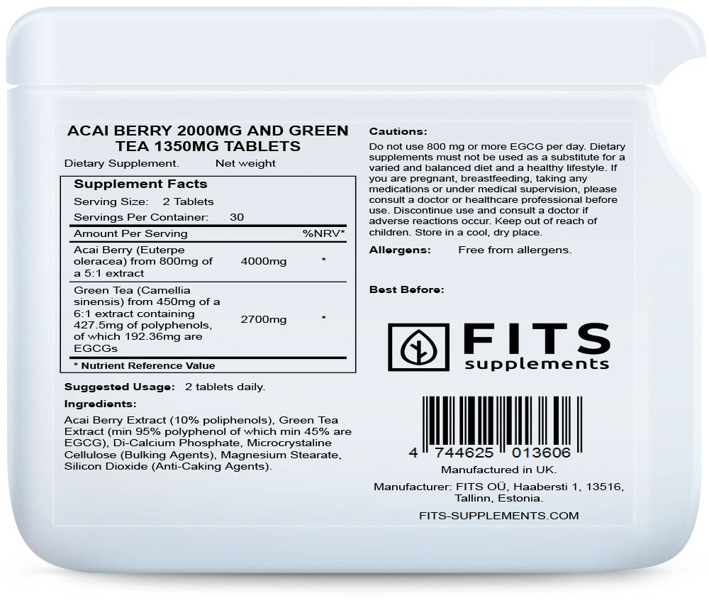 Acai Berry 2000mg y Té Verde 1350mg 60 tabletas
