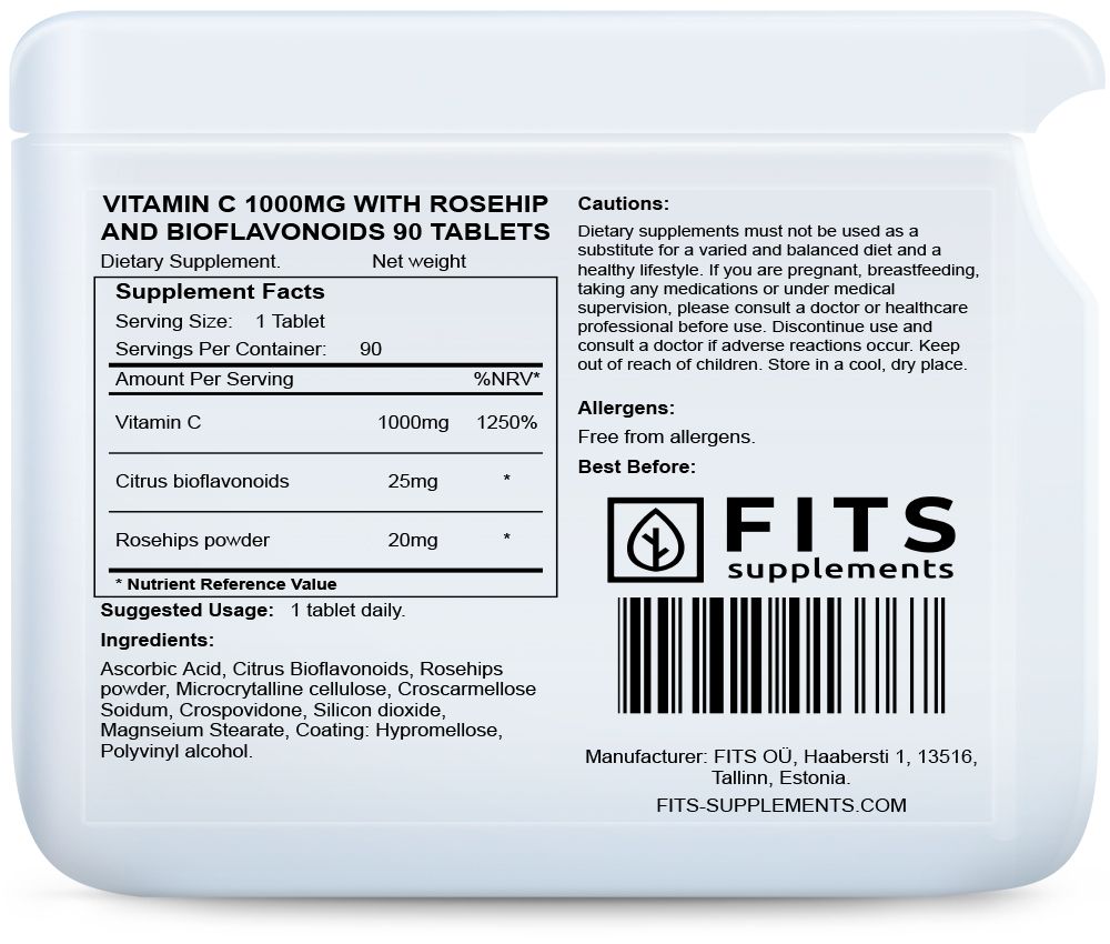 Vitamina C 1000mg con Rosa Mosqueta y Bioflavonoides 90 tabletas