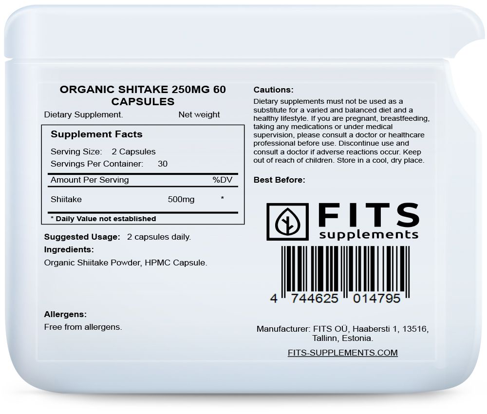 Shiitake orgánico 250mg 60 cápsulas