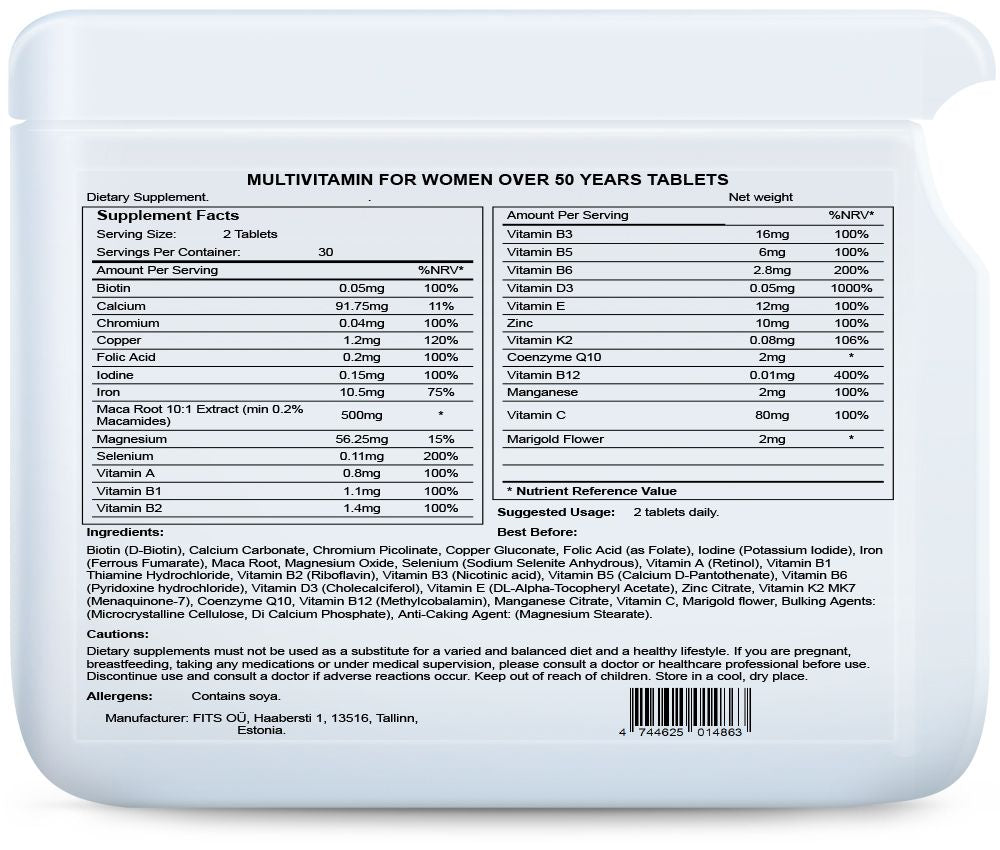 Multivitamínico para mujeres mayores de 50 años 60 tabletas