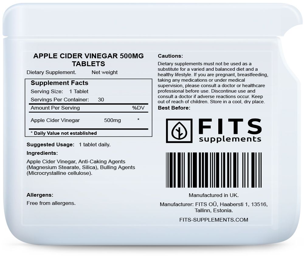 Vinagre de sidra de manzana 500mg 30 tabletas