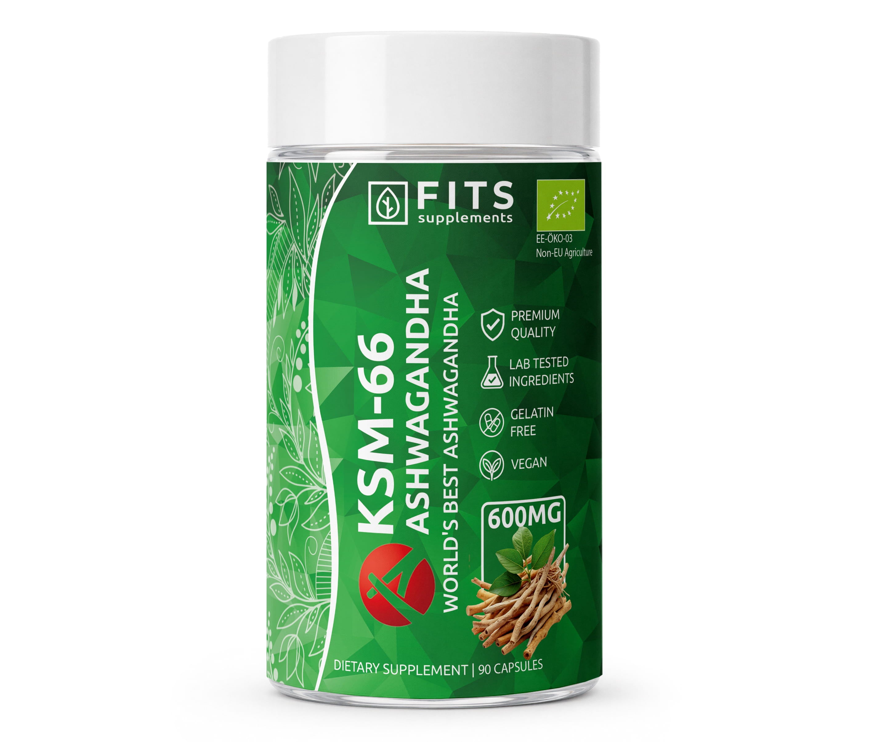 Ashwagandha orgánica KSM-66 600mg 90 cápsulas