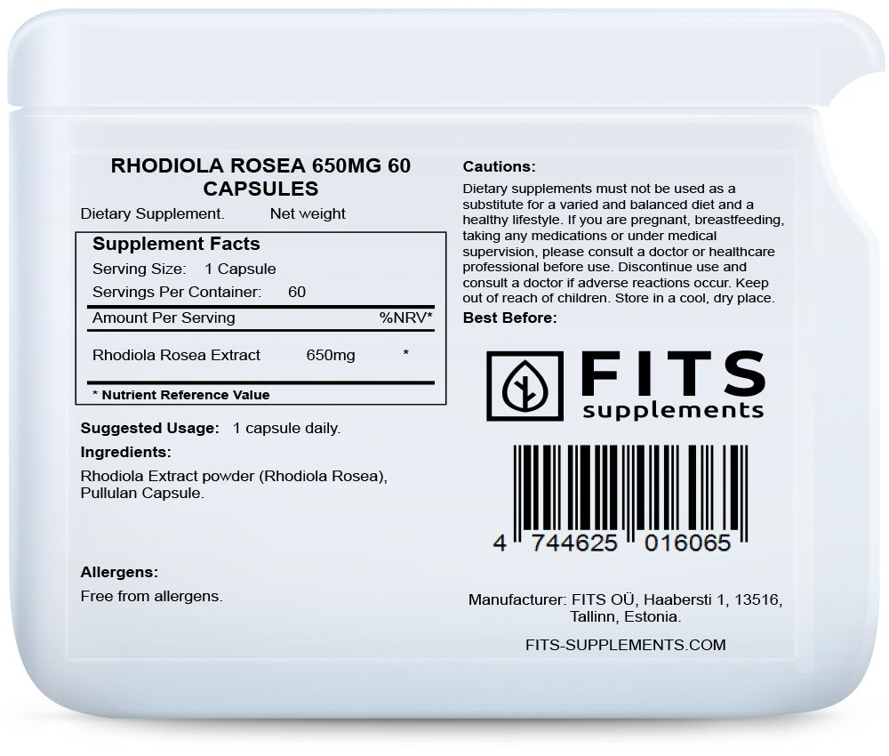 Rhodiola Rosea 650mg 60 cápsulas