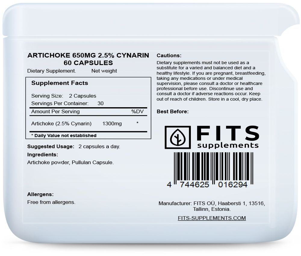Alcachofa 650mg 2.5% Cinarina 60 cápsulas